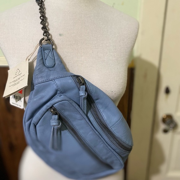 Sold Free People We The Free Distressed Leather Archer Sling Bag Light Blue NWT - Picture 13 of 15